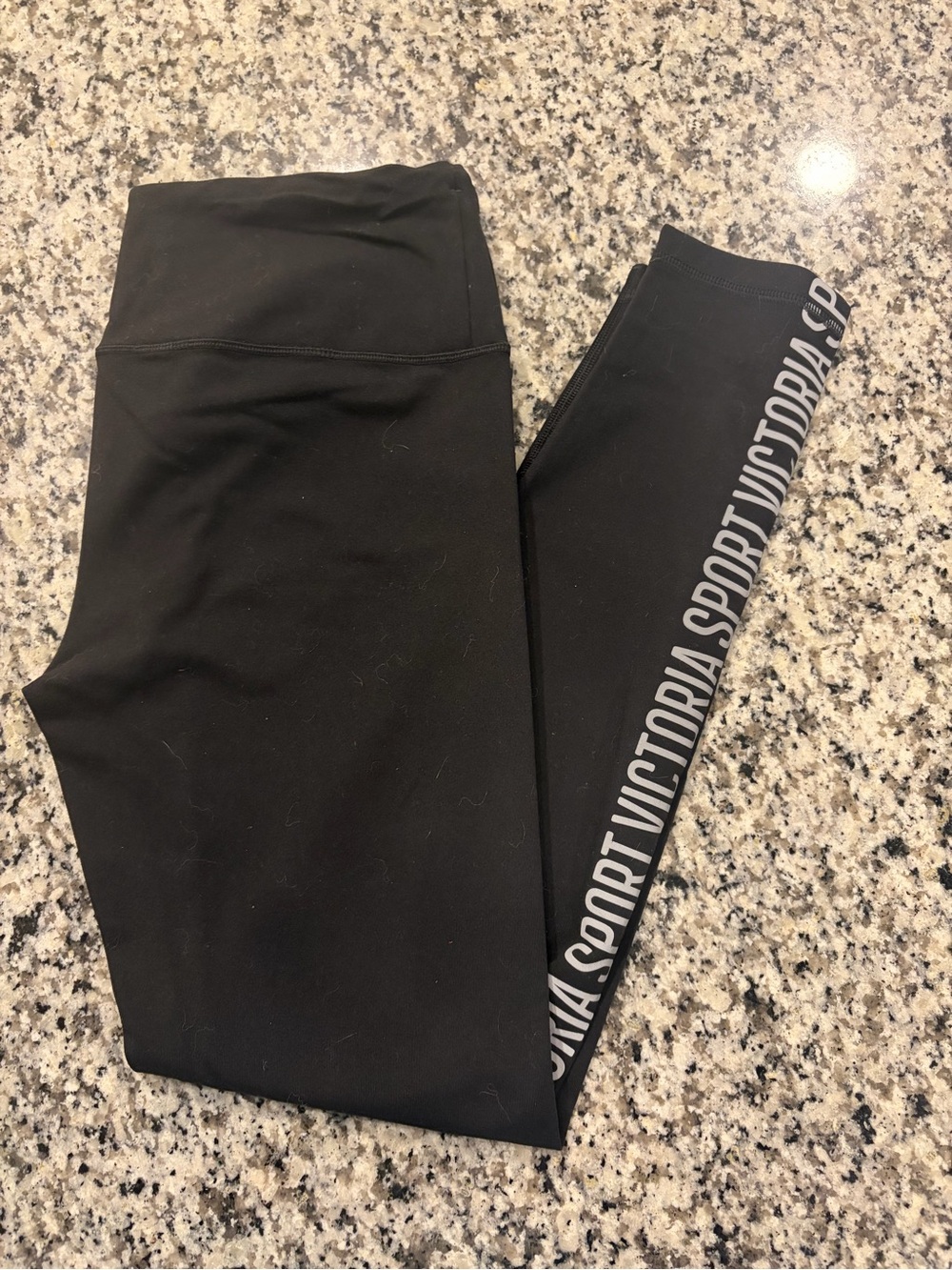 Victoria's Secret Black Leggings with White Logo Side Stripe